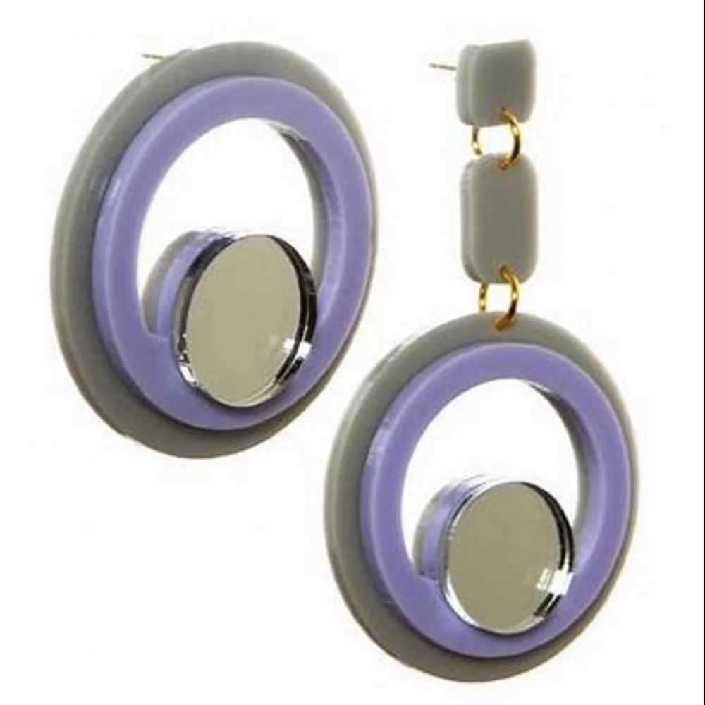 MELODY EHSANI LAVENDER GRAY ASYMMETRICAL MIRROR EARRINGS BRAND NEW